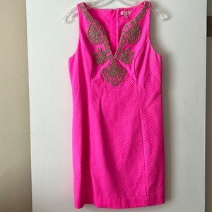 Lilly Pulitzer hot pink dress with gold detail size 6